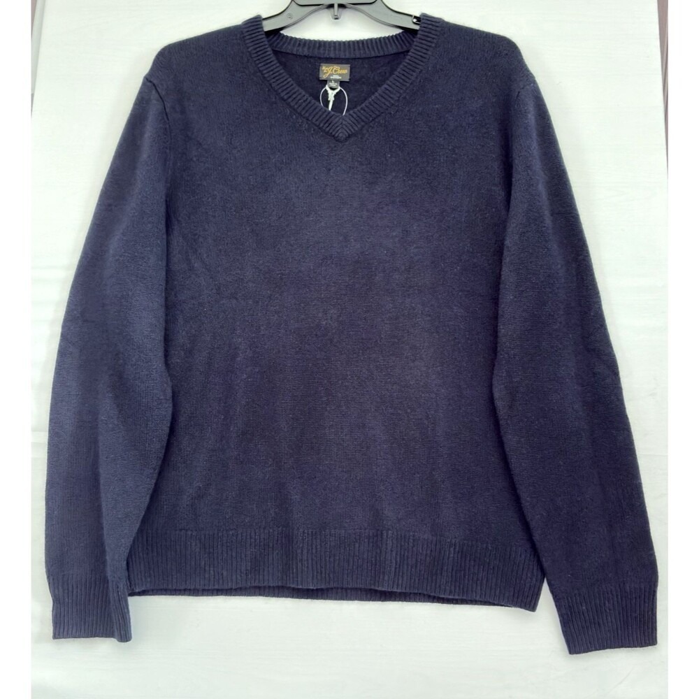 J. Crew Mens Relaxed Navy mid-weight‎ cashmere V-neck sweater Large NwT